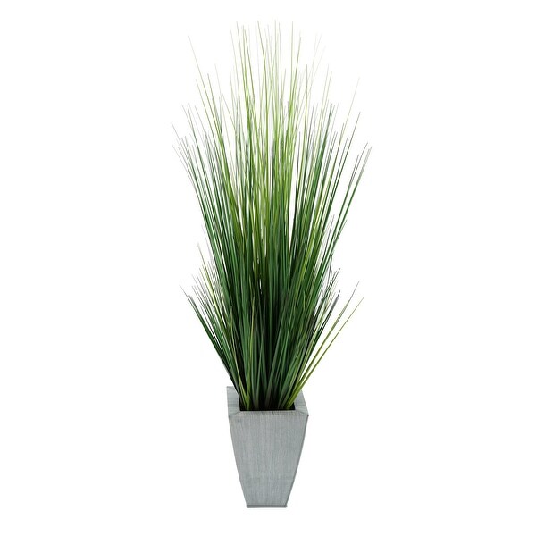 Faux PVC Grass in Tapered Square Zinc Planter