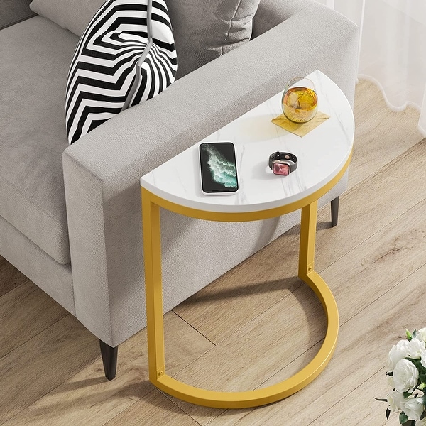 End Table Half Round， Narrow Side Table， Slim C Table for Sofa Couch