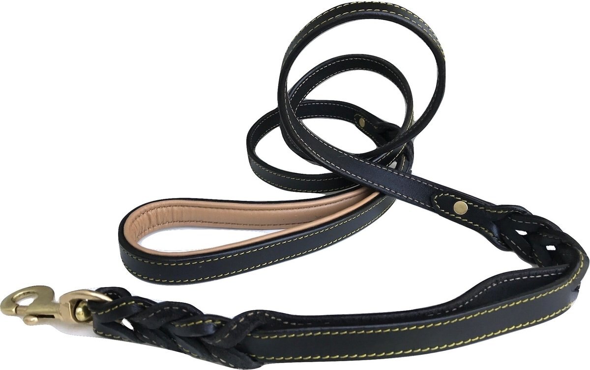 Soft Touch Collars Leather Braided Traffic Handle Dog Leash， 6-ft， 3/4-in