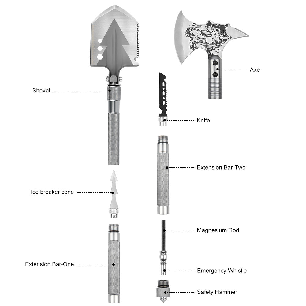 Adjustable Multi-functional Folding Shovel Steel And Axe Field Survival Tool