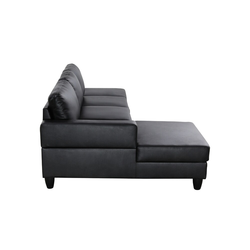 2 Piece Couch Living Room Sofa Set Black Faux Leather Chaise