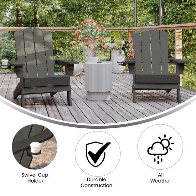 Emma And Oliver Set Of 2 Adirondack Chairs With Cup Holders Weather Resistant Hdpe Adirondack Chairs