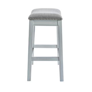 NewRidge Home Goods Zoey 25.5in. Saddle Counter-Height Stool with Antique Whitewashed Gray Linen Seat One Stool NR100134-FCS-AW