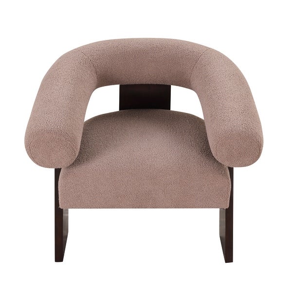 Living Room Accent Chair Curved Frame Arm Chairs Teddy Velvet Armchair Single Sofa Wooden Frame Lounge Chairs， Light Brown