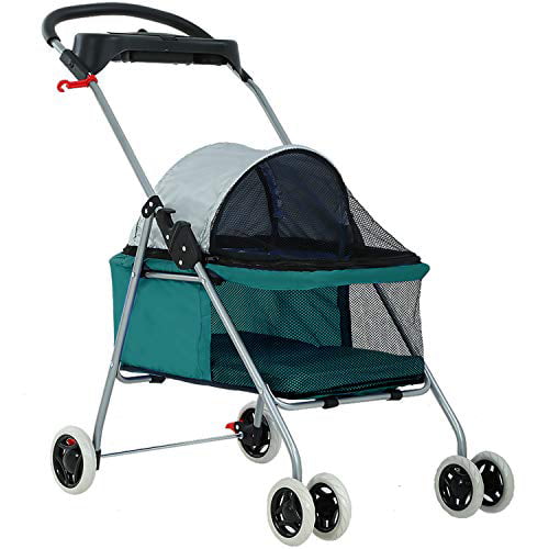 BestPet Pet Stroller Cat Dog Stroller Travel Folding Carrier，Teal