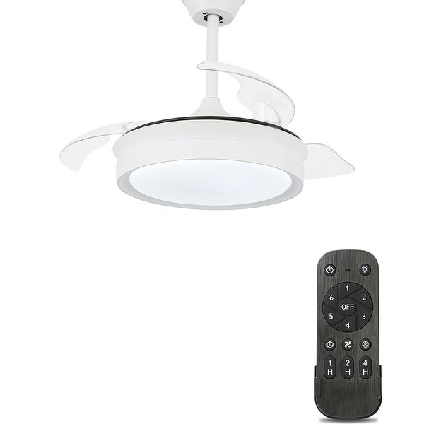 Round 36-inch LED Retractable Ceiling Fan with Remote 3 Color Tones Quiet Ceiling Fan for Living Room and Bedroom - 36 Inches Shopping - The Best Deals on Ceiling Fans | 34480528