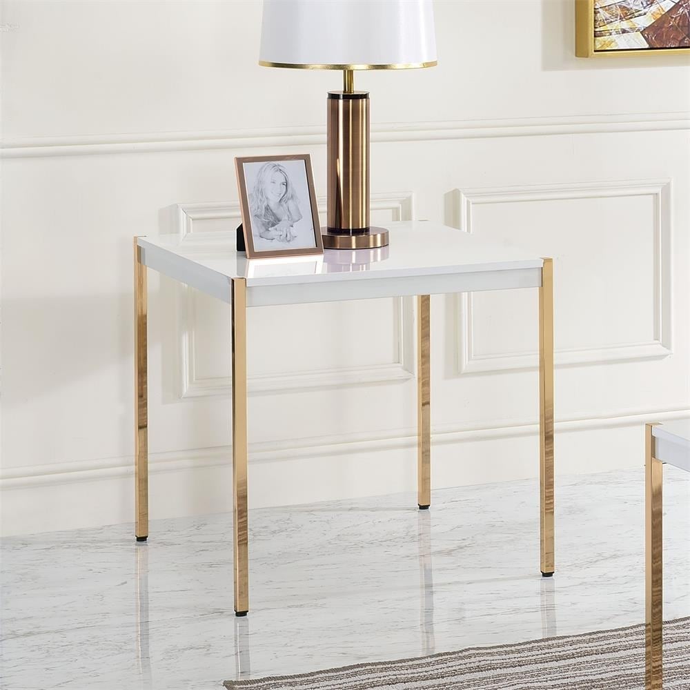 Modern End Table， Side Table With Four Gold Metal Legs