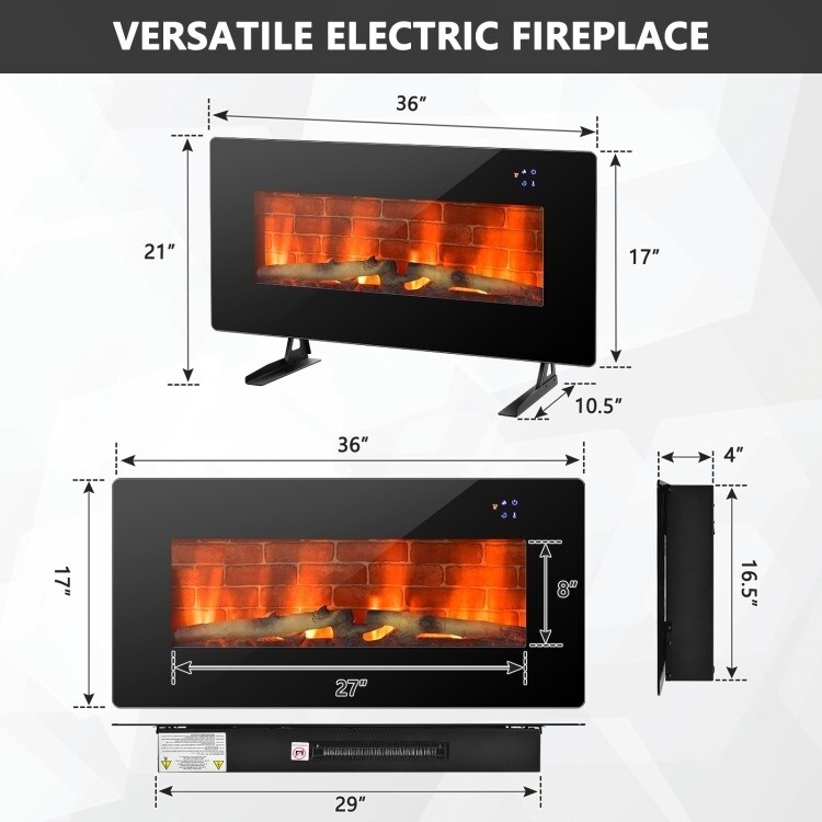 36 in Electric Wall Mounted/Freestanding Fireplace w/ Remote Control   36\