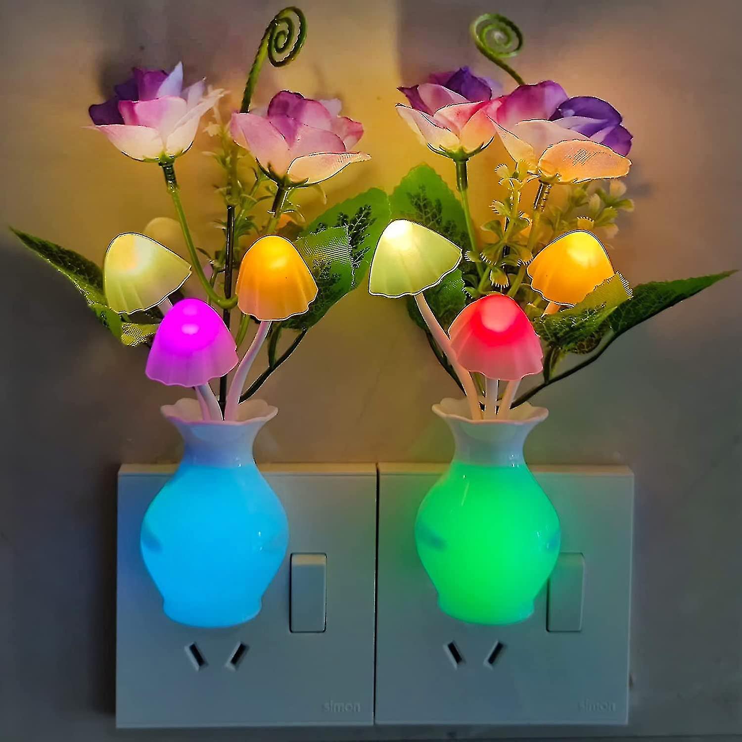 Liangnv 2pack Led Night Light Plug In Sensor Light， Energy Saving Lamp Dream Nightlight Rose Flower