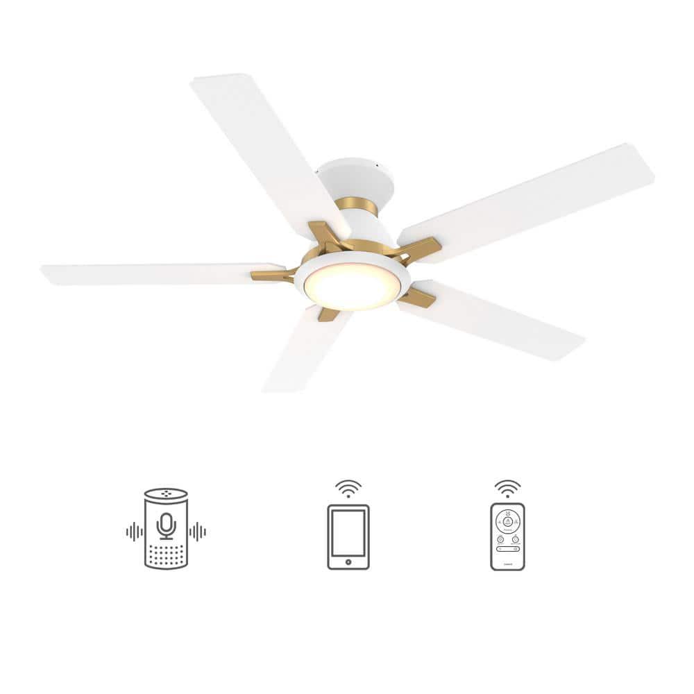 CARRO Essex 52 in Integrated LED IndoorOutdoor White Smart Ceiling Fan with Light and Remote Works wAlexaGoogle Home