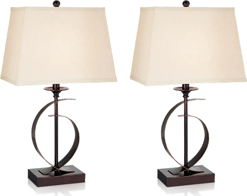 Dark Bronze Half Moon Pair of Table Lamps