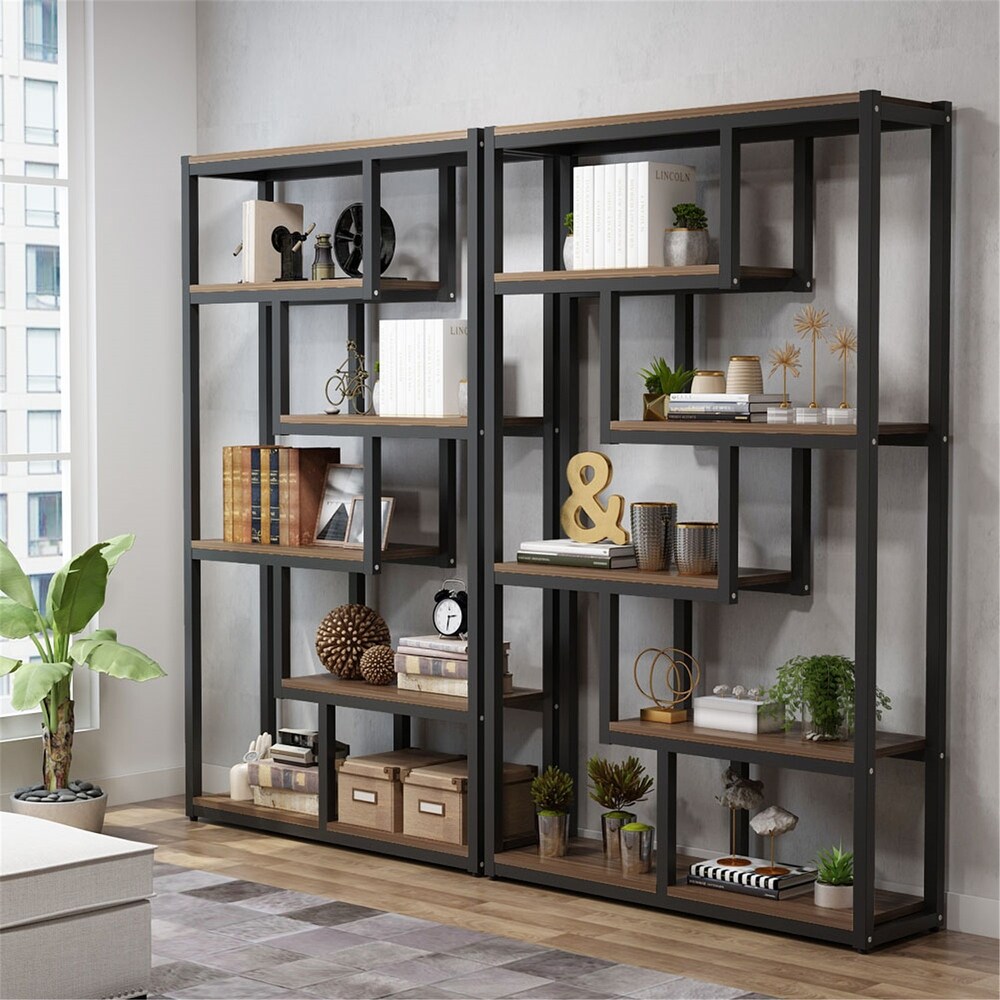 69 inch Tall Bookshelf  6Tiers Bookcase  Industrial Wood/ Metal Display Etagere Rack