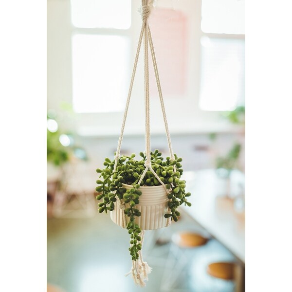 Artificial Plant STRING OF PEARLS MACRAME HANGING CERAMIC DONKEY TAILS