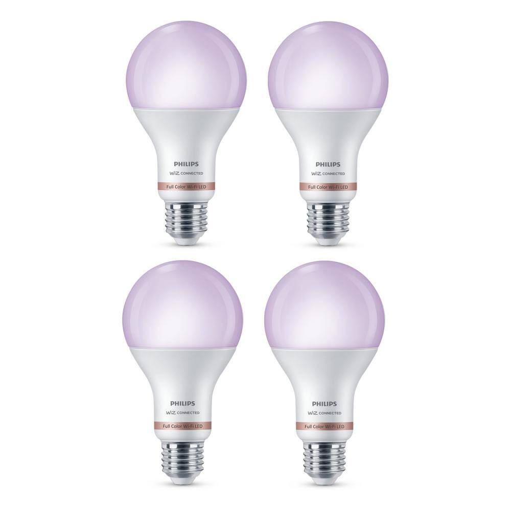 Philips 100-Watt Equivalent A21 LED Smart Wi-Fi Colr Changing Light Bulb powered by WiZ with Bluetooth (4-Pack) 562405