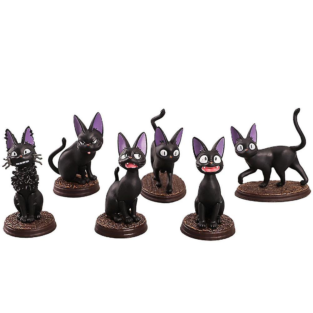 6pcs/set Black Cat Anime Figures Ornaments Animal Dolls Micro Landscape Decoration Desktop Model for Miniature Fairy Garden and Home Decoration