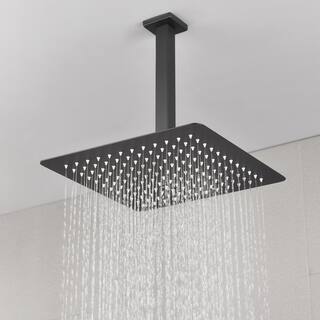 WELLFOR 1-Spray Patterns with 2.5 GPM 12 in. Ceiling Mount Rain Fixed Shower Head in Matte Black WA-F12-MB