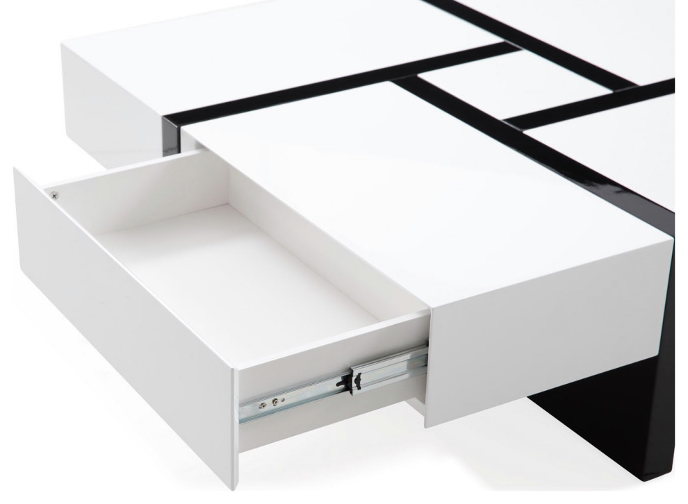 Modern Mcintosh Square Coffee Table Glossy White Lacquer Black Lacquer Accents   Contemporary   Coffee Tables   by Zuri Furniture  Houzz