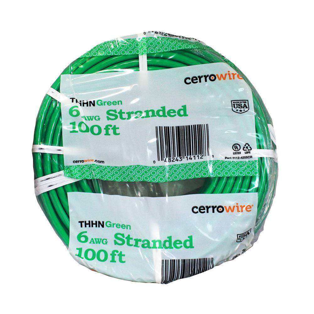 Cerrowire 100 ft. 6 Gauge Green Stranded Copper THHN Wire 112-4205CR