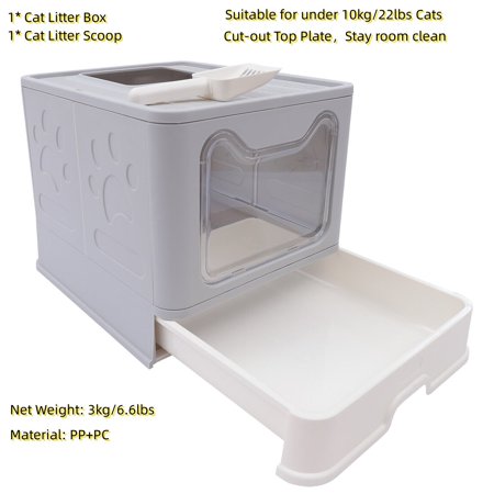 Cat Litter Box Hooded Covered Pet Toilet Foldable Design Large Space Semi-enclosed Drawer Construction Clear Door for Under 10kg/22lbs Body Weight