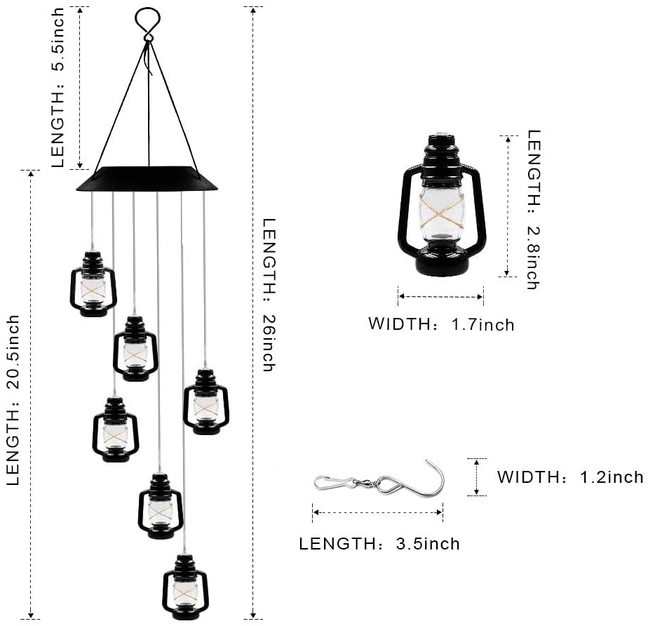 Solar Wind Chimes Outdoor， Color-Changing Solar Lanterns Mobile Wind Chime Waterproof Outdoor Decorative Romantic Wind Bell Light Hanging Lamp for Patio Yard Garden Home (Lanterns)