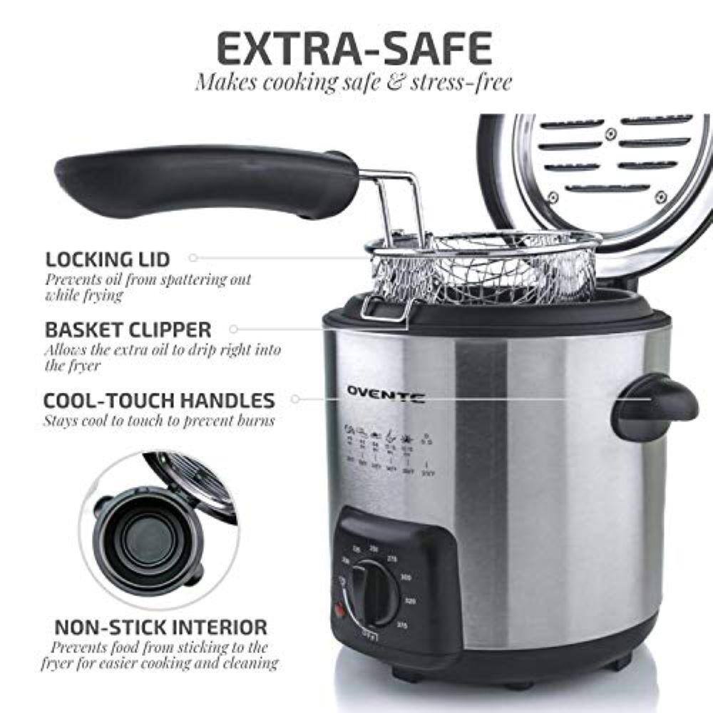 OVENTE 0.9 Qt. Nickel Brushed Mini Deep Fryer with Removable Basket FDM1091BR