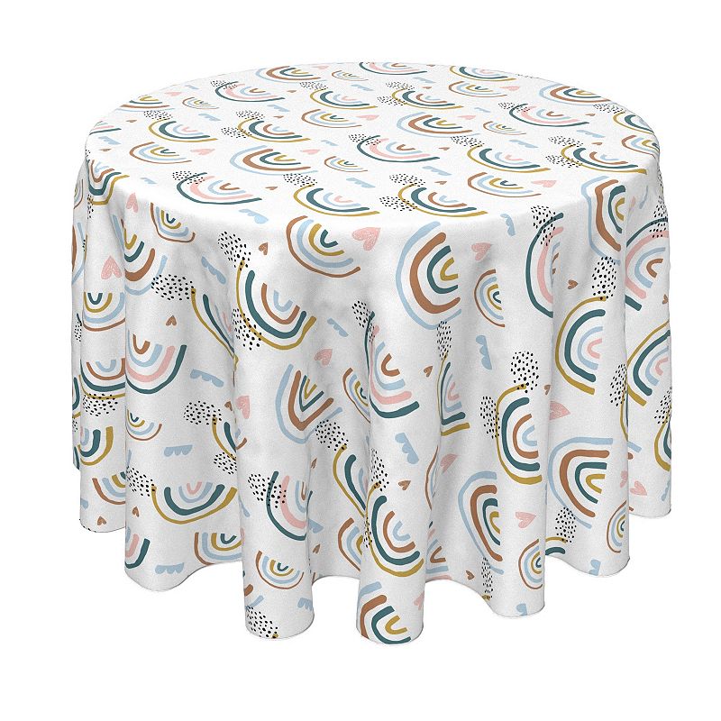 Round Tablecloth， 100% Polyester， 60 Round， Rainbows and Hearts