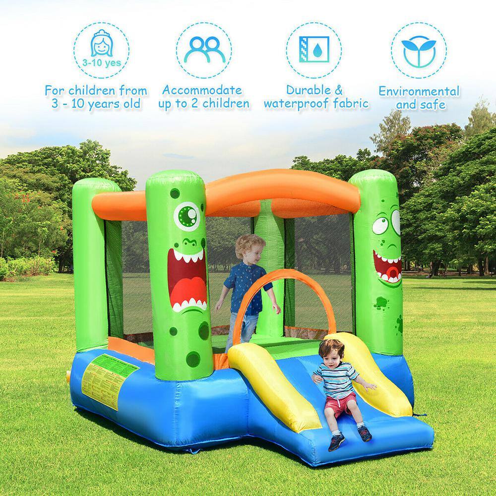 Costway Multi-Color Kids Playing Inflatable Bounce House Jumping Castle Game Fun Slider 480-Watt Blower OP70022