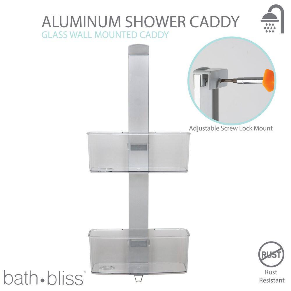 Bath Bliss Adjustable Rust Proof Aluminum 2 Tier Glass Door Shower Caddy 23952