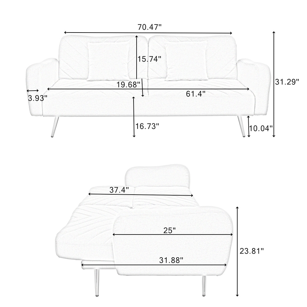 Linen Fabric Recliner Loveseat Sleeper Sofa with Split Back and 2 Throw Pillows for Living Room  Convertible Sofa Bed  Green