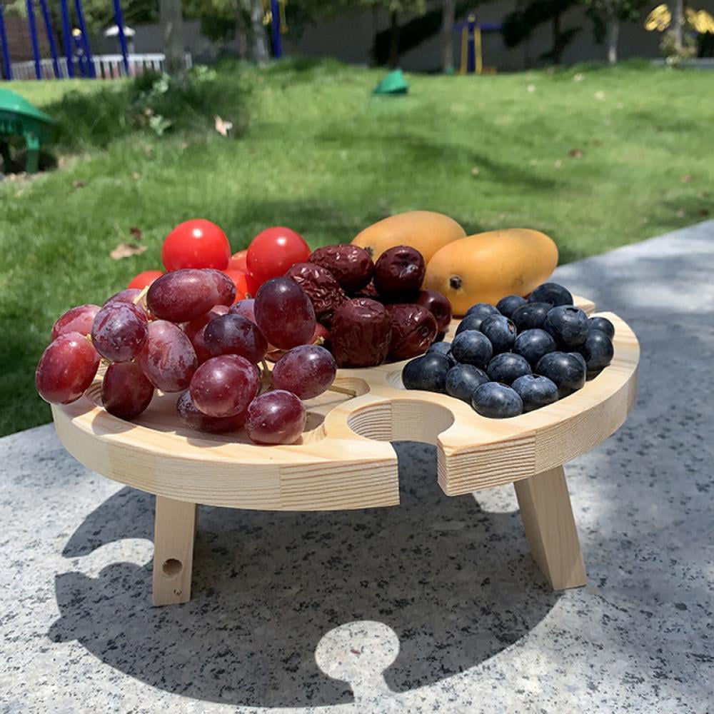 Wooden Outdoor Picnic Table Portable 2-in-1 Picnic Table Outdoor Folding Wine Glass Holder Suitable for Garden Party/Camping/Beach/Outdoor Dinner