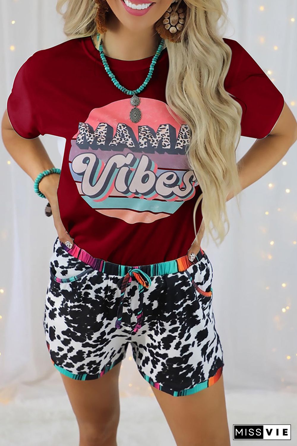 MAMA Vibes Print Graphic Tees for Women Wholesale Short Sleeve T shirts Top