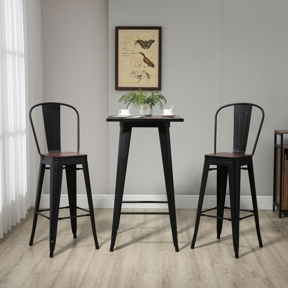 HOMCOM 3 Piece Bar Table Set with 1 Table  2 High Back Chairs and Metal Frame with Footrests for Home