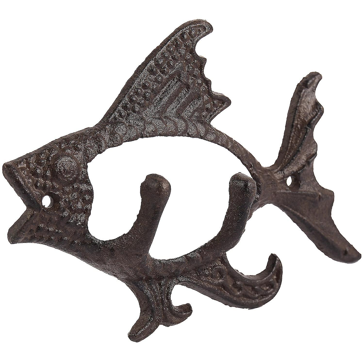 Fish With Two Hooks Ocean Series Cast Iron Wall Hook Wall Mount Towel Hanger Hook For Hat， Key， Coa