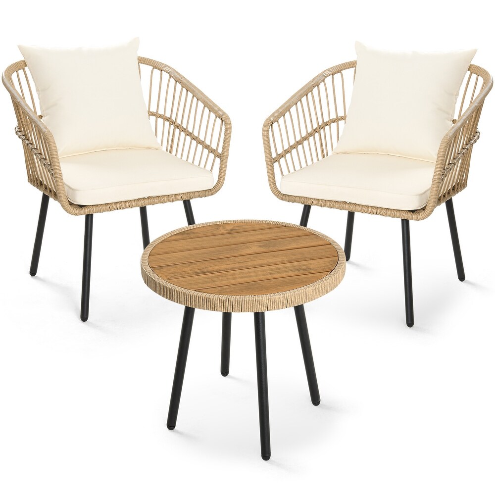 Moasis 3 Piece Bistro Set Patio Wicker Conversation Chairs with Coffee Table