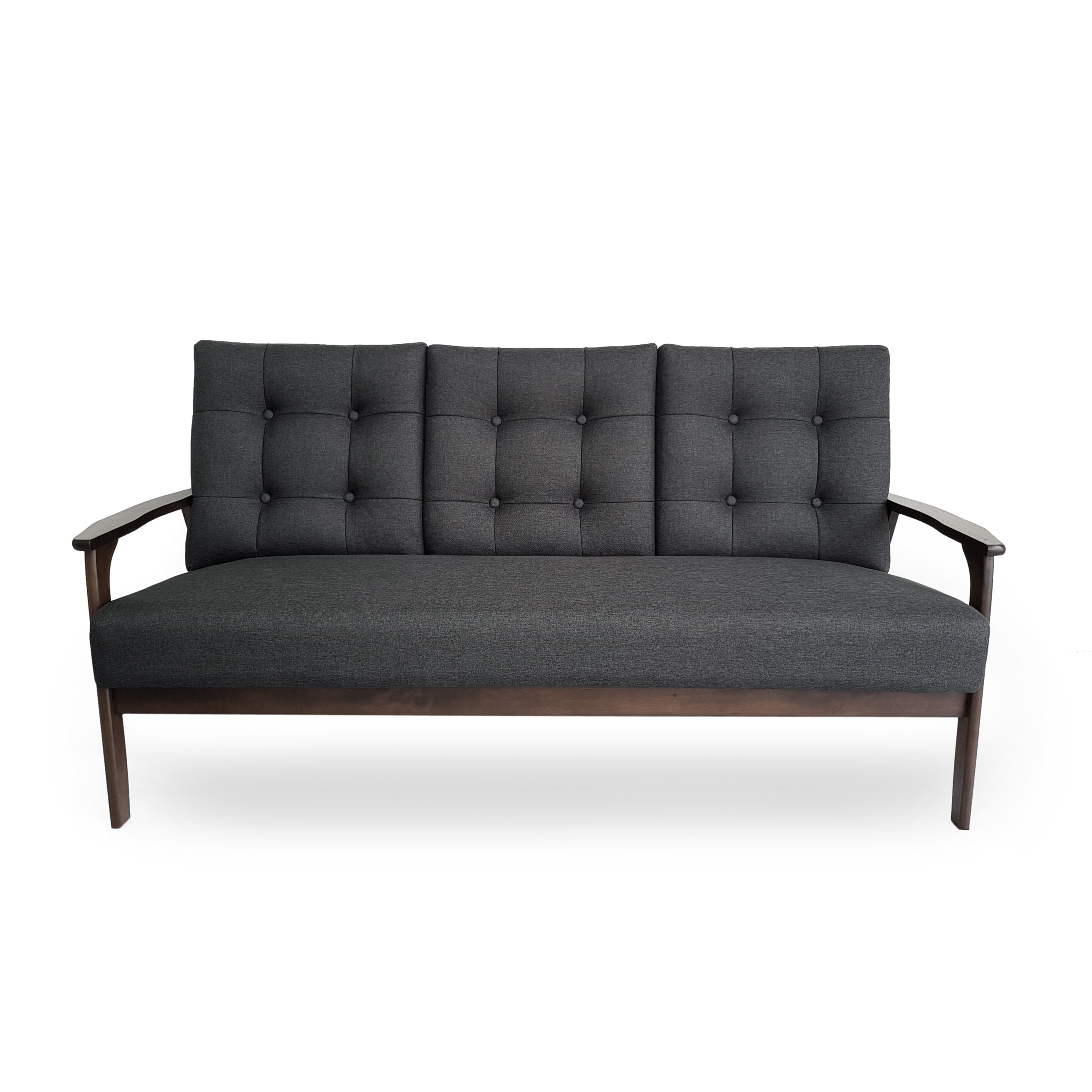 Samulle Mid Century Waffle Stitch Tufted Accent Sofa with Rubberwood Legs - Black and Walnut Finish