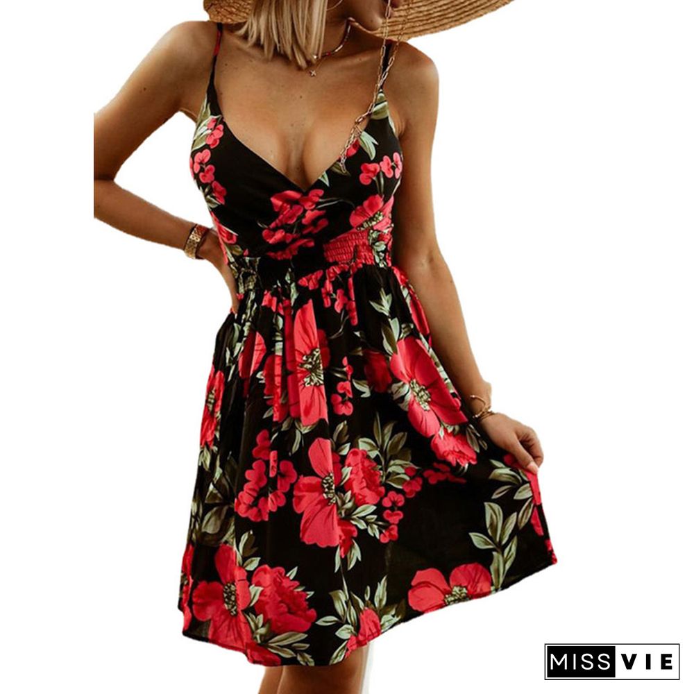 Plus Size Flower Print Strapless Women Party Dress Sexy Clubwear Sun Dress Wrap Chest Mini Dresses Slim Floral Dress 5XL