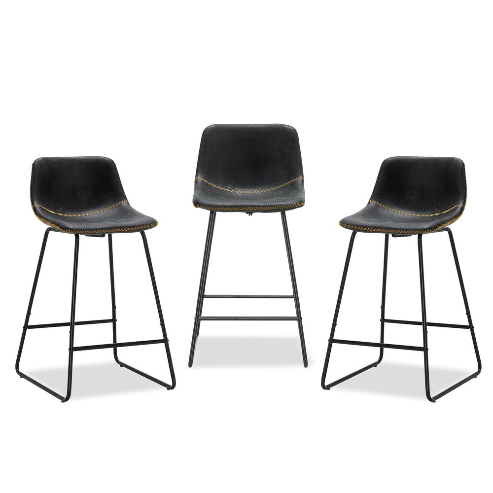 LUE BONA Modern Faux Leather Metal Frame Counter Height Bar Stools (Set of 3)