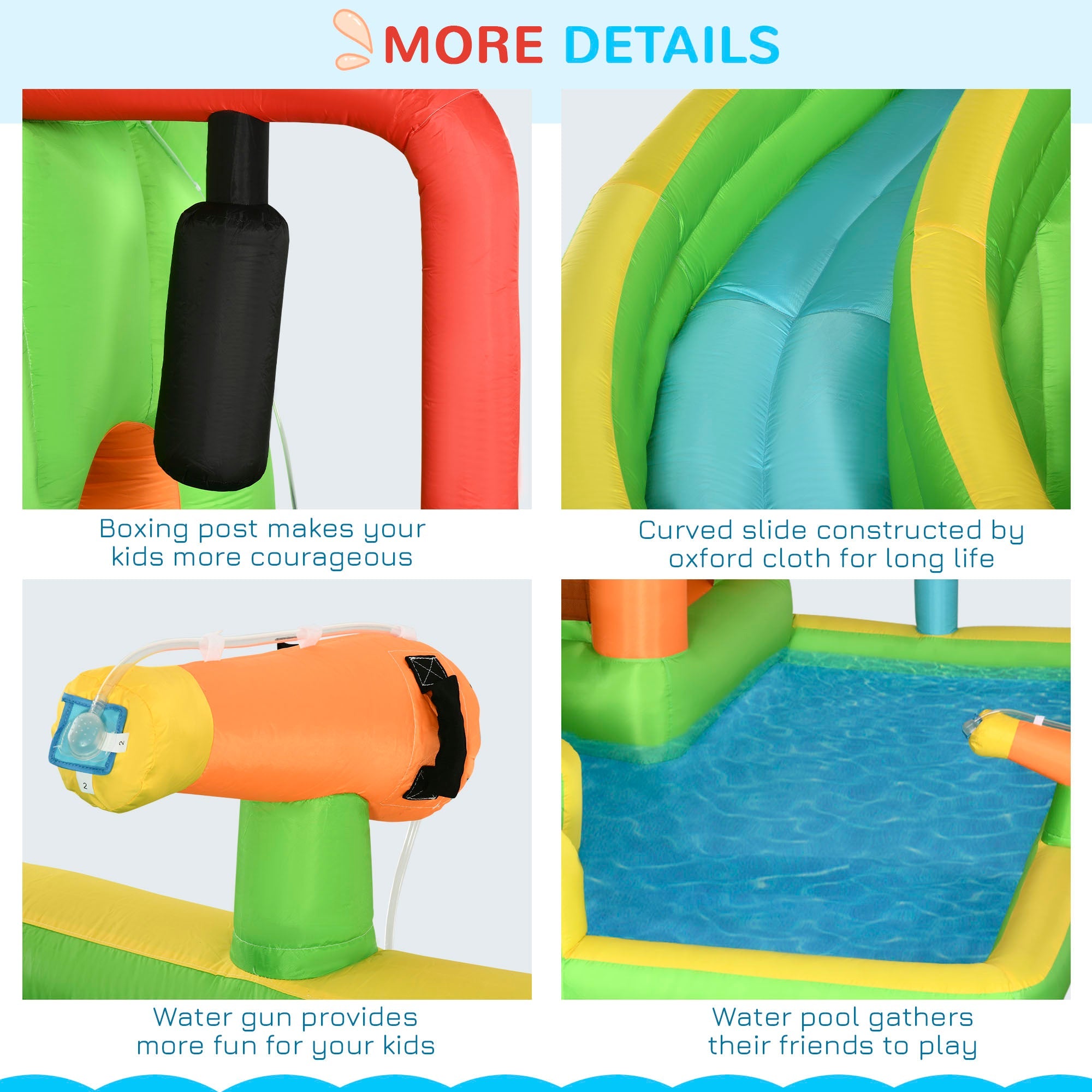 Outsunny 7-in-1 Backyard Inflatable Bounce House with Pool Sports, Water Gun, and More, Inflatable Water Slide for Kids with 2 Min. Inflation, Large Outdoor Game for Birthday Party Activities