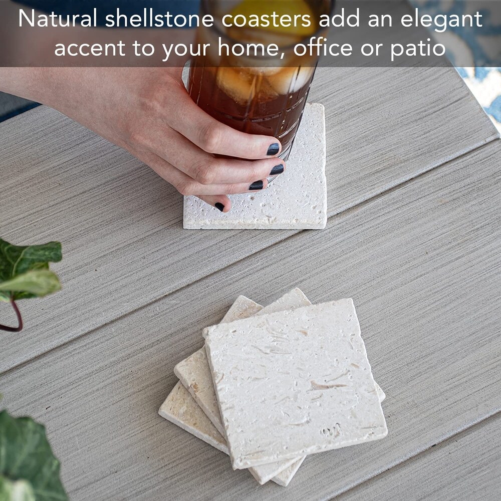 Natural Shell Stone 4 Pack Absorbent Stone Coasters with Protective Cork Backing Manufactured in The USA