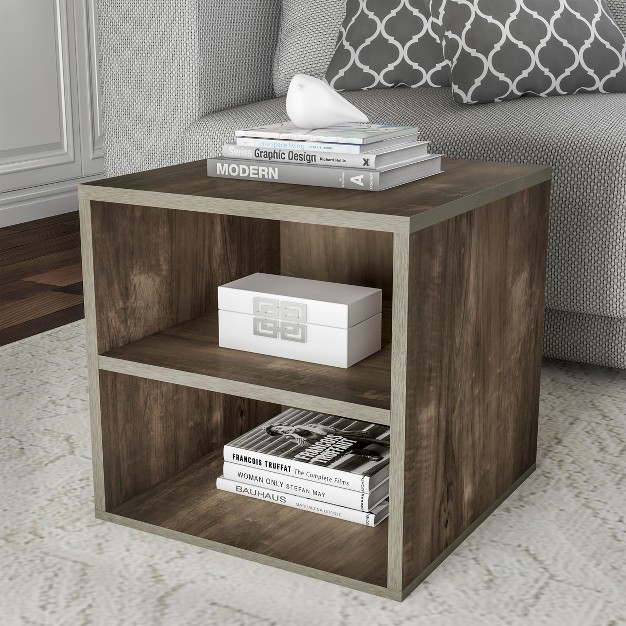 End Table Stackable Contemporary Minimalist Modular Cube Accent Table Double Shelves For Living Room Or Office By Hastings Home gray