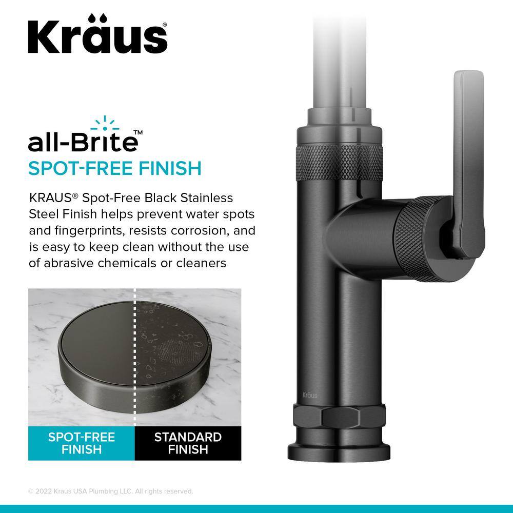 KRAUS Allyn Industrial Pull-Down Single Handle Kitchen Faucet in Spot-Free Black Stainless Steel KPF-4102SFSB