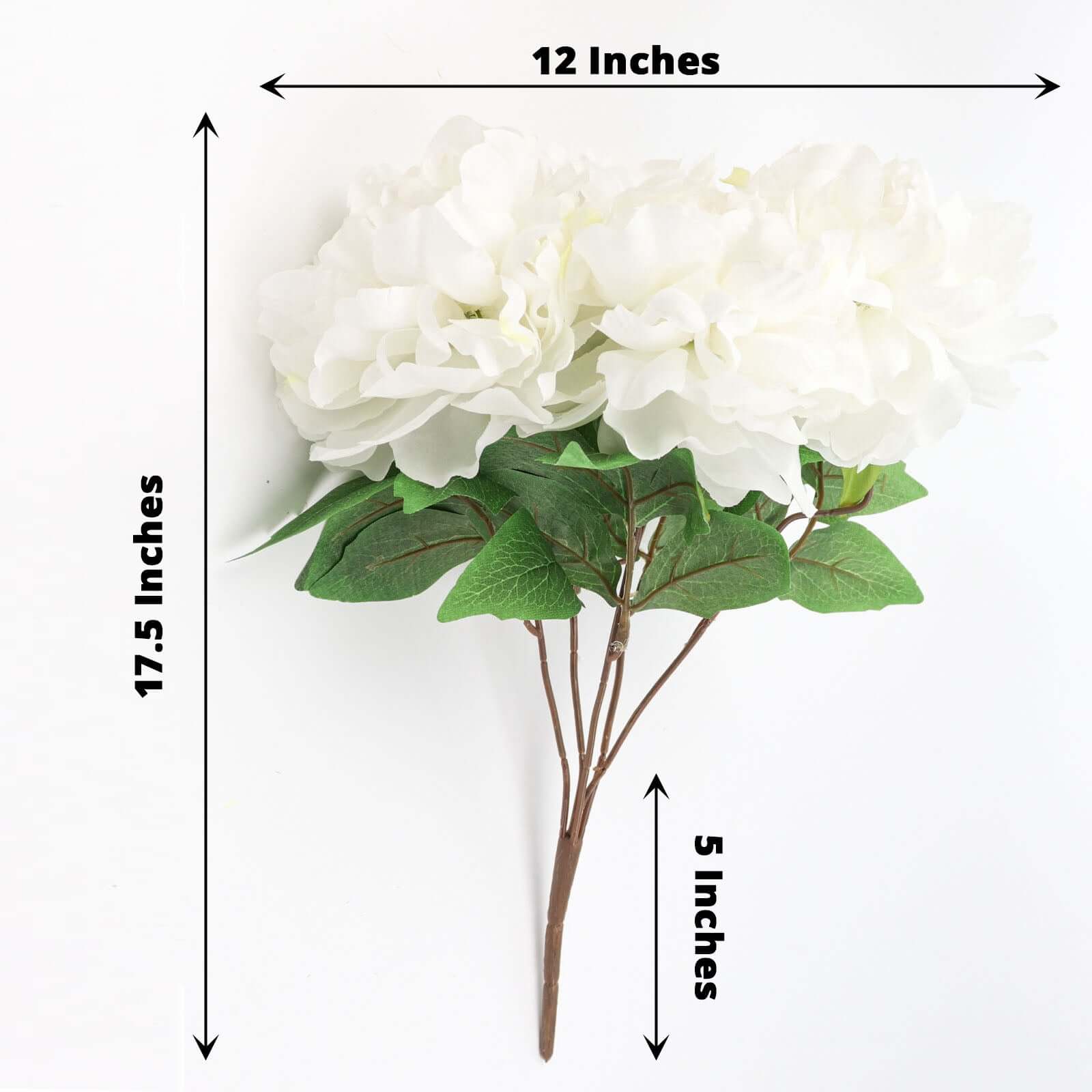 2 Bushes White Artificial Silk Peony Flower Bouquets, Real Touch Peonies Spray 17