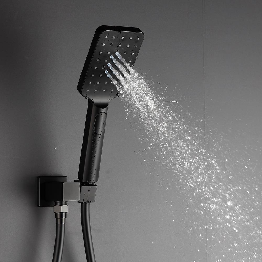 Mondawe Mondawell Square 3-Spray Patterns 10 in. Wall Mount Rain Dual Shower Heads with Handheld Spout and Valve in Matte Black MA-D98103H