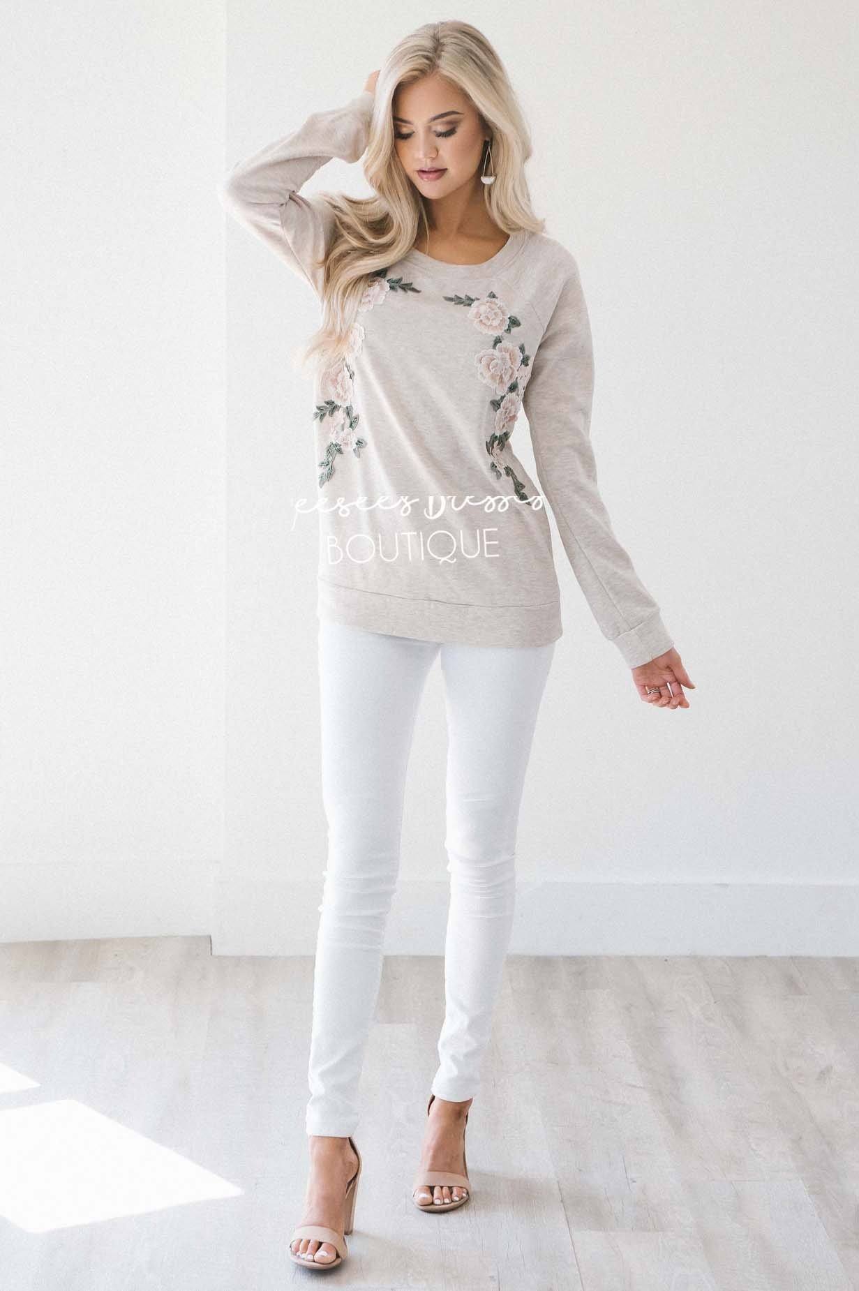 Shimmer Champagne Floral Embroidered Sweater