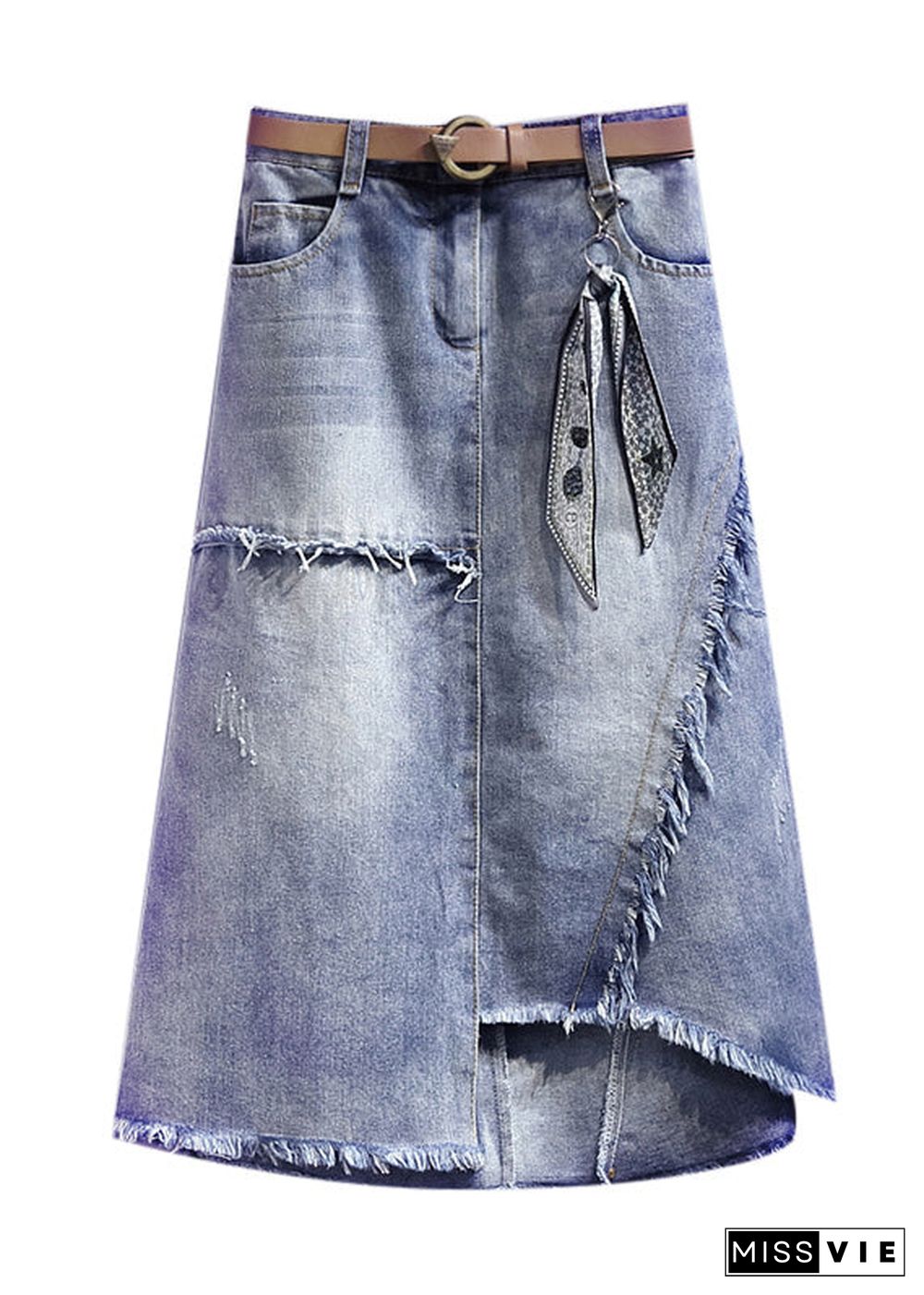 Art Light Blue Asymmetrical Patchwork High Waist Denim Skirt Summer