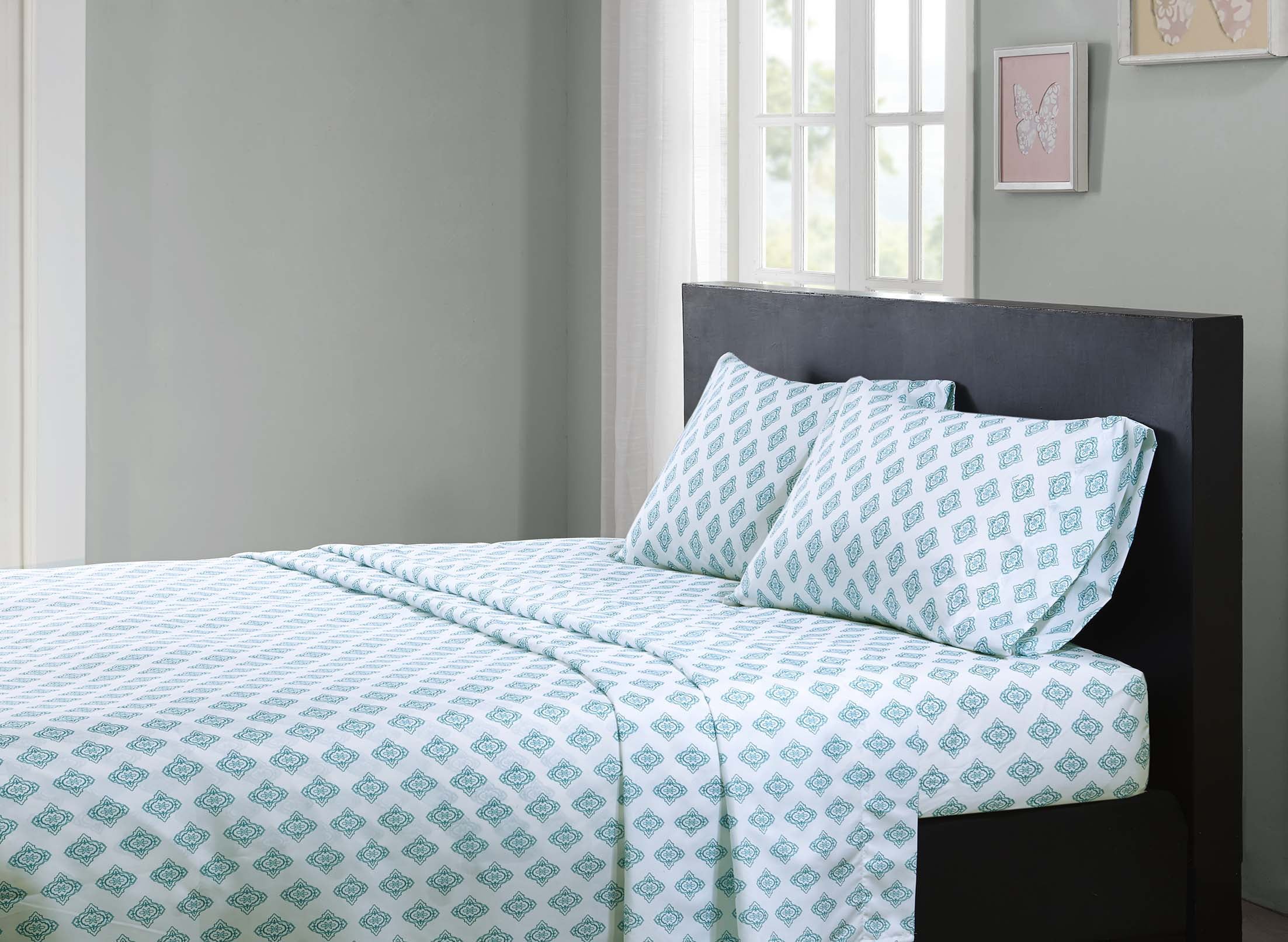 Mainstays Teal Paisley 6 Piece Bed in a Bag Comforter Set With Sheets， Tw/TXL