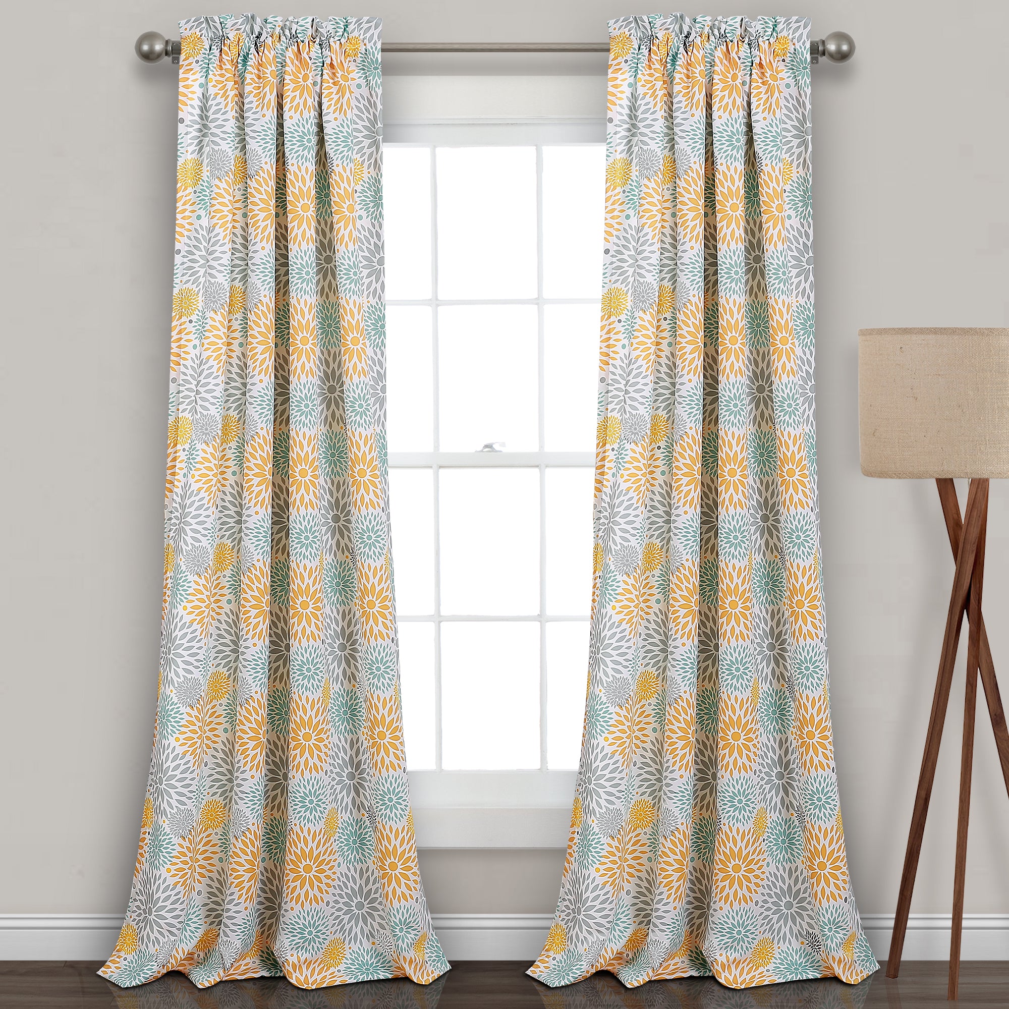 Blooming Flower Room Darkening Window Curtain Panel Set