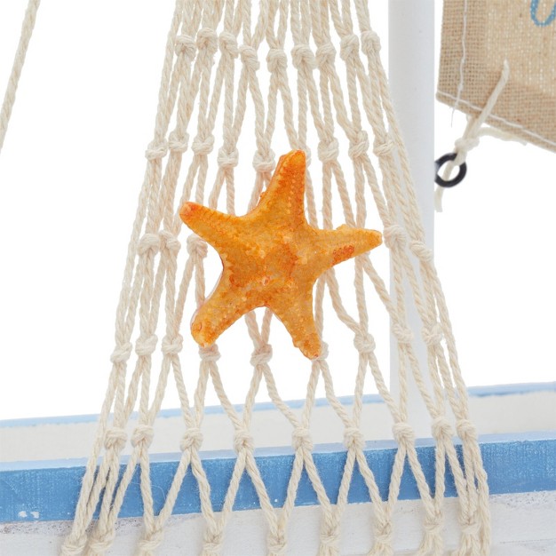 Juvale Enjoy It Wooden Sailboat Model With Flag Net Starfish And Floating Tube For Nautical Home And Bathroom Boat Decor Shelf 13x8x3 In