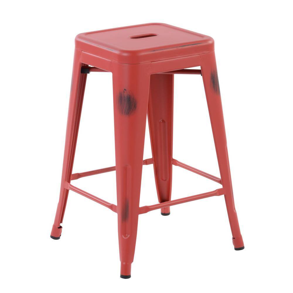 Homy Casa Zolnes 24 in. Red Backless Metal Frame Counter Stool (Set of 4) ZOLNES 24 VINTAGE RED 4PCS