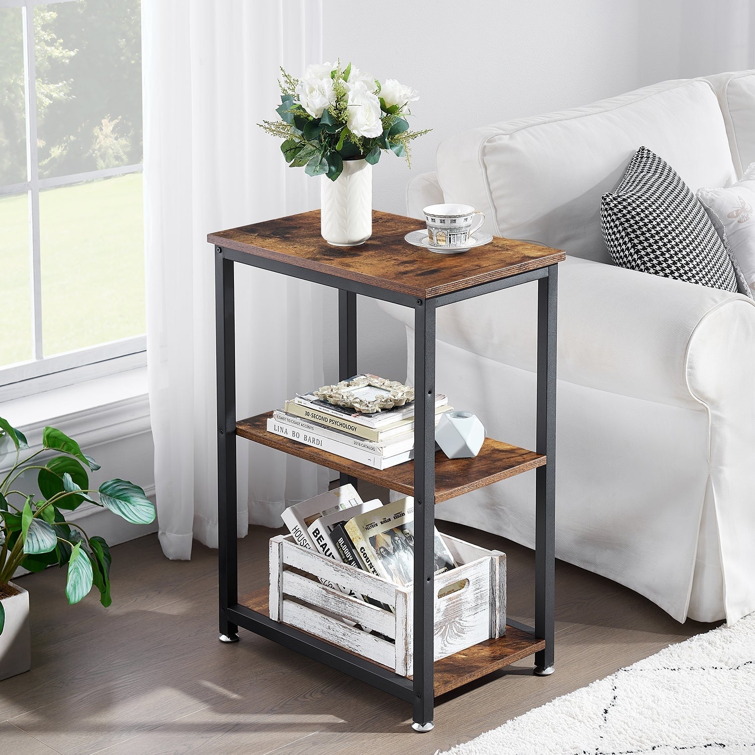 Javlergo Industrial End Side Tables Nightstand with 3-Tier Storage Shelf